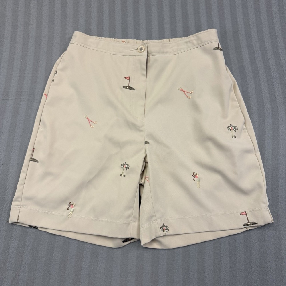 Coral Bay Women's Golf Flat Front Embroidered Shorts Palm Trees Golf Club Size4P